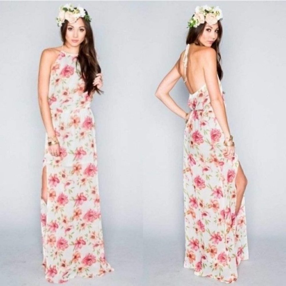 Show Me Your Mumu Heather Halter Maxi Dress In Pink Poppi Bridesmaids Floral S - Picture 2 of 12